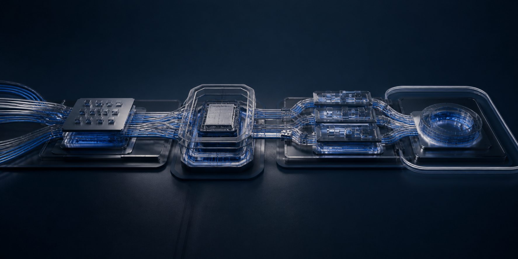 A connected AI architecture with model, orchestration, integration, and operating layers
